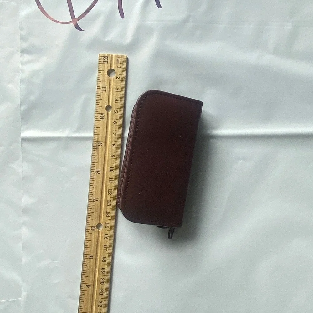 CASINI Brown Leather Zip Wallet Compact Organizer Credit‎ Card Coin Case